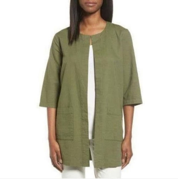 Eileen Fisher Tops - Eileen Fisher Organic Cotton Open Front Cardigan Jacket size XL Olive Green